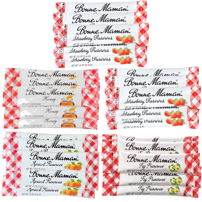 10 Strawberry, 5 Apricot, 5 Fig, & 5 Honey