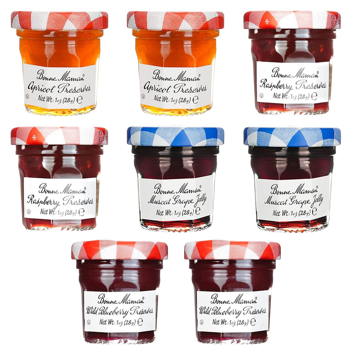 2 Each of Apricot, Raspberry, Grape & Blueberry